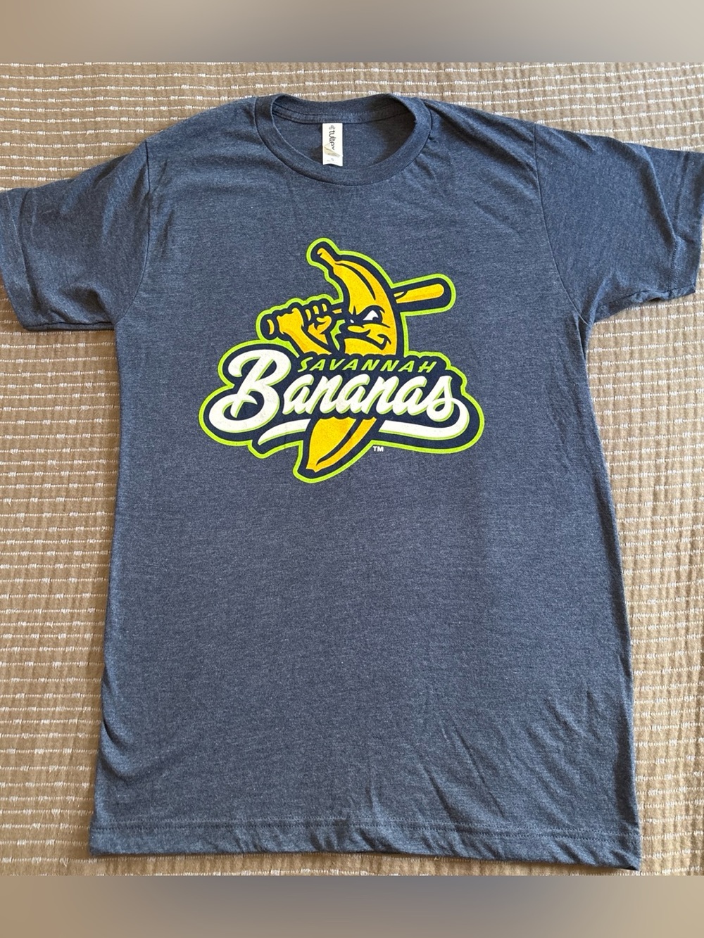 Savannah Bananas Baseball Mascot Graphic T-Shirt Heather Navy Blue Size Small